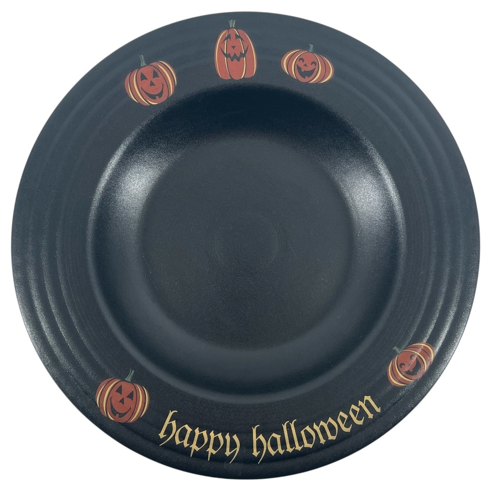 Fiesta Trio Of Pumpkins Halloween Jack-O-Lantern Black Pasta Rim Soup Bowl 12in